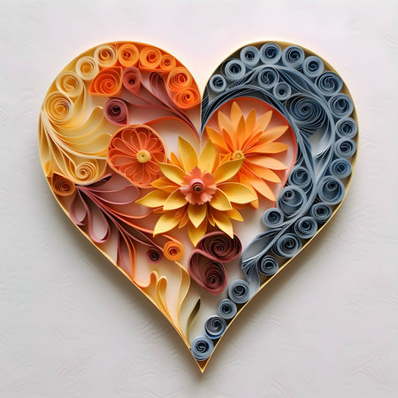 A heart-shaped arrangement of vibrant flowers.のイラスト素材