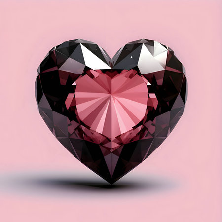 A stunning, large ruby heart shines brightly against a gentle light background.