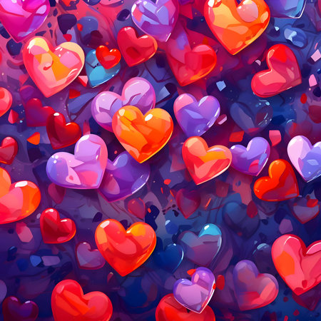 A mesmerizing background adorned with an array of crystal-colored hearts in intricate patterns.のイラスト素材