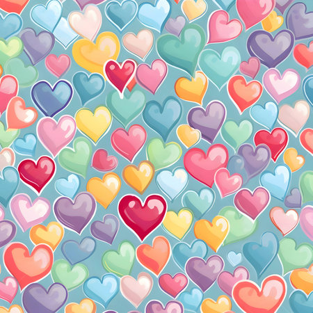 Illustration: A background filled with colorful heart patterns.のイラスト素材