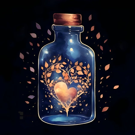 A whimsical drawn bottle with a cork, featuring a heart inside, symbolizing love, joy, and bottled emotions.のイラスト素材