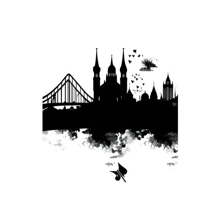 Vector illustration of city panorama in black silhouette against a clean white background, capturing graceful forms.のイラスト素材