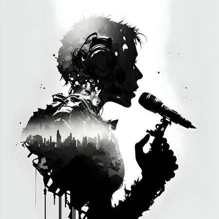 Vector illustration of a singer in black silhouette against a clean white background, capturing graceful forms.のイラスト素材