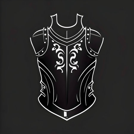 Vector illustration of an armor in black silhouette against a clean black background, capturing graceful forms.のイラスト素材