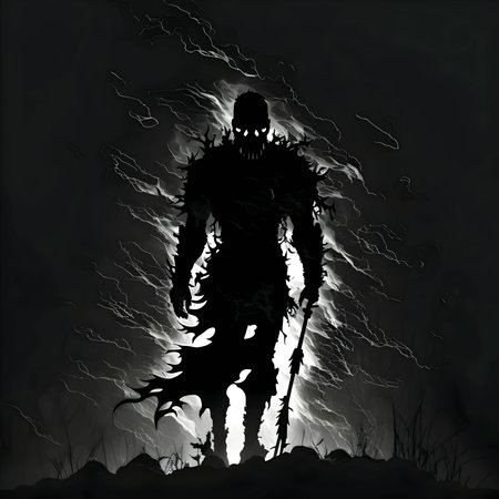 Vector illustration of a warrior in black silhouette against a clean dark background, capturing graceful forms.のイラスト素材
