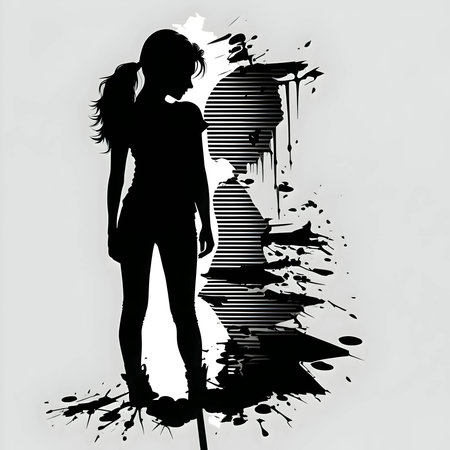 Vector illustration of a girl in black silhouette against a clean white background, capturing graceful forms.のイラスト素材