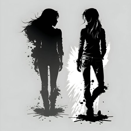 Vector illustration of a girl in black silhouette against a clean white background, capturing graceful forms.のイラスト素材