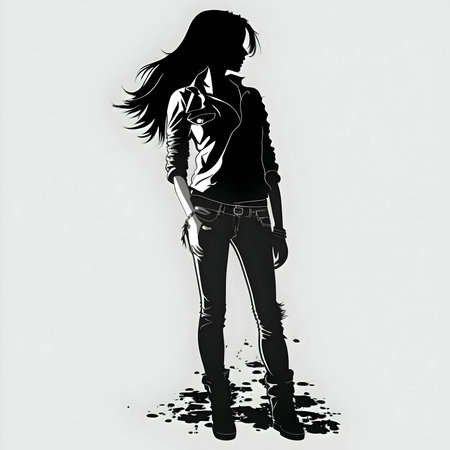Vector illustration of a girl in black silhouette against a clean white background, capturing graceful forms.のイラスト素材