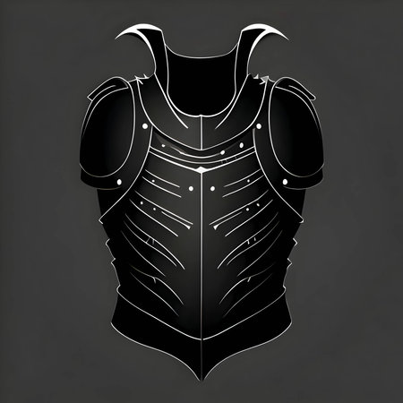 Vector illustration of an armor in black silhouette against a clean black background, capturing graceful forms.のイラスト素材