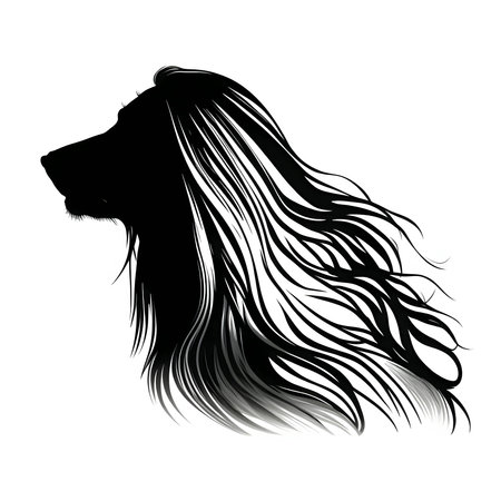 Vector illustration of a dog with long hair in black silhouette against a clean white background, capturing graceful forms.のイラスト素材