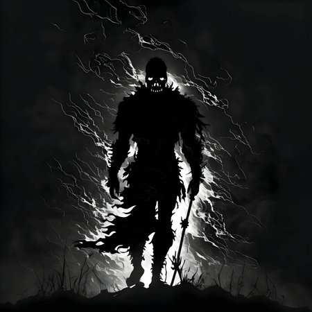 Vector illustration of a warrior in black silhouette against a clean dark background, capturing graceful forms.のイラスト素材