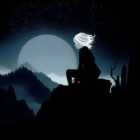 Vector illustration of a sitting girl in black silhouette against a clean dark background, capturing graceful forms.のイラスト素材