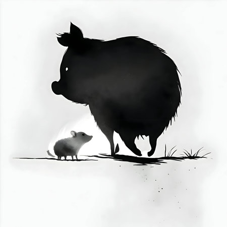 Vector illustration of two pigs in black silhouette against a clean white background, capturing graceful forms.のイラスト素材