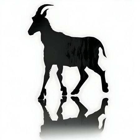 Vector illustration of a goat in black silhouette against a clean white background, capturing graceful forms.のイラスト素材