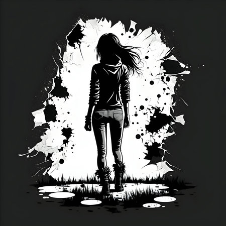 Vector illustration of a girl in black silhouette against a clean white background, capturing graceful forms.のイラスト素材