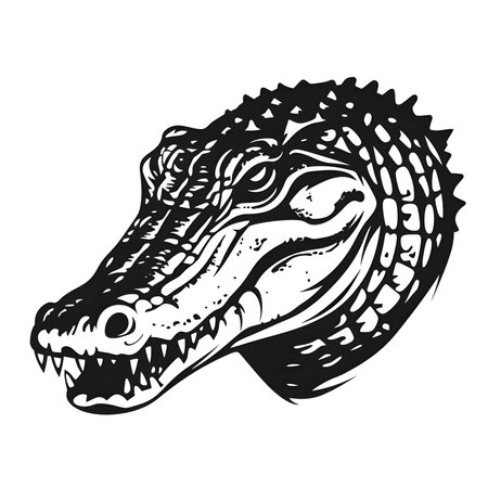 Vector illustration of a crocodile in black silhouette against a clean white background, capturing graceful forms.のイラスト素材