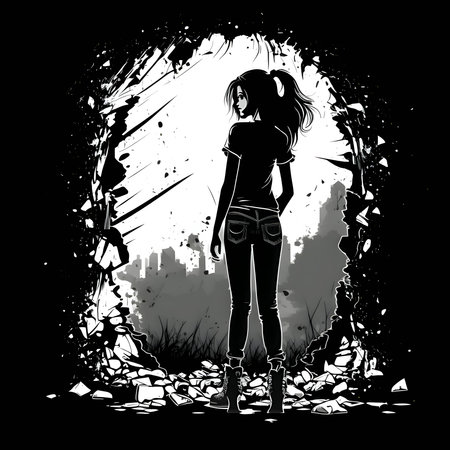 Vector illustration of a girl in black silhouette against a clean white background, capturing graceful forms.のイラスト素材
