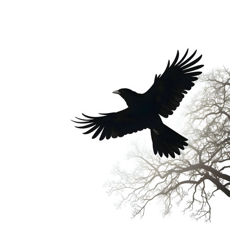 Vector illustration of a bird in flight in black silhouette against a clean white background, capturing graceful forms.のイラスト素材