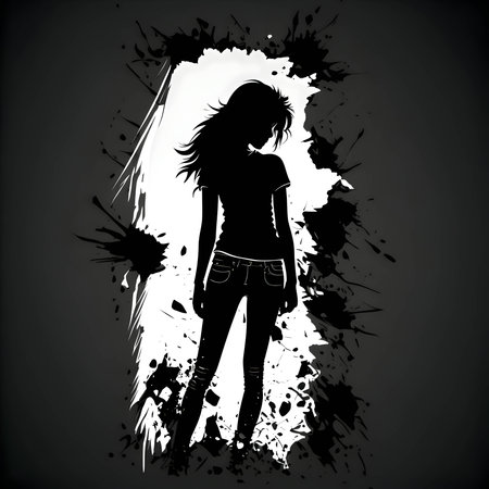 Vector illustration of a girl in black silhouette against a clean white background, capturing graceful forms.のイラスト素材