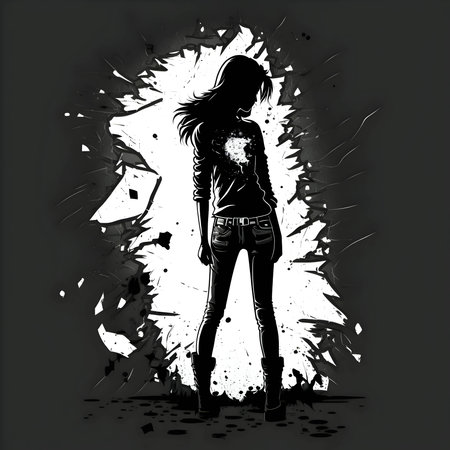 Vector illustration of a girl in black silhouette against a clean white background, capturing graceful forms.のイラスト素材