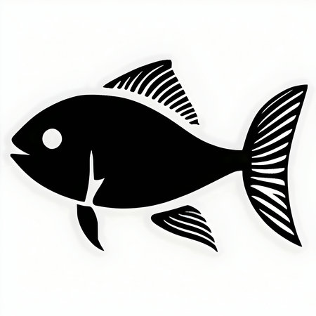 Vector illustration of a fish in black silhouette against a clean white background, capturing graceful forms.のイラスト素材