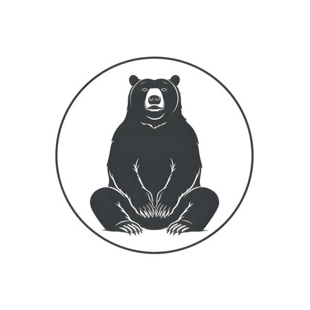 Vector illustration of a bear in black silhouette against a clean white background, capturing graceful forms.のイラスト素材