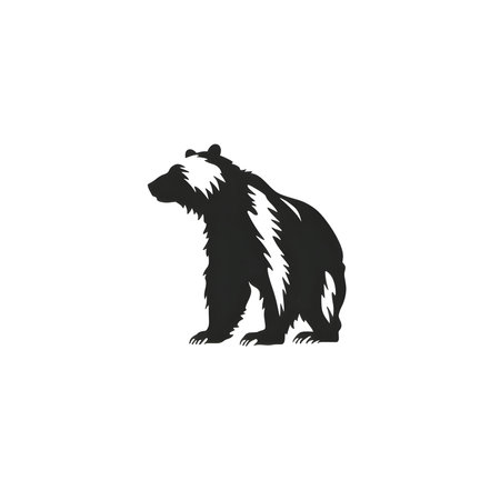 Vector illustration of a bear in black silhouette against a clean white background, capturing graceful forms.のイラスト素材