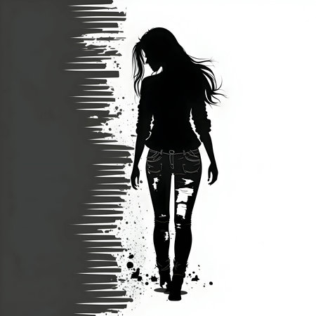 Vector illustration of a girl in black silhouette against a clean white background, capturing graceful forms.のイラスト素材