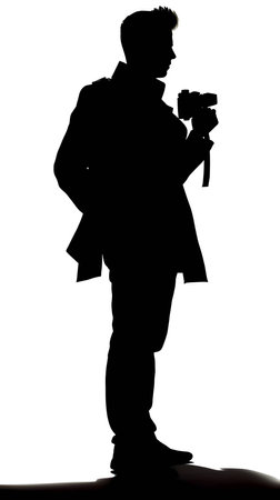 Vector illustration of handsome man in black silhouette against a clean white background, capturing...