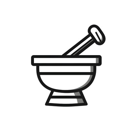 Vector illustration of a herbal bowl in black icon against a clean white background, capturing graceful forms.のイラスト素材