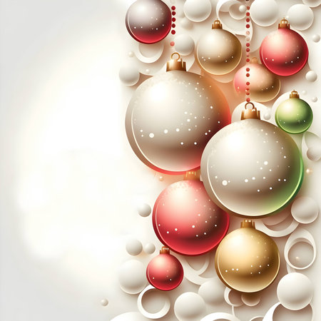 A festive Christmas background adorned with colorful baubles, radiating joy and holiday spirit.のイラスト素材