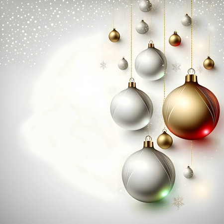 A festive Christmas background adorned with colorful baubles, radiating joy and holiday spirit.のイラスト素材