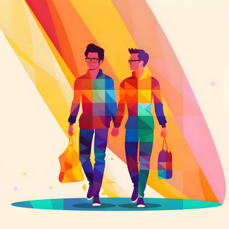 A symbol featuring a pair of men against a two-color background, representing LGBTQ  identity and diversity.のイラスト素材