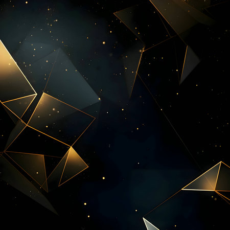 An abstract background composed of intersecting black and gold triangles, forming a visually engaging and modern design.のイラスト素材