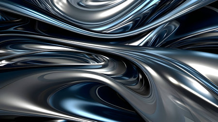 Abstract background featuring sleek metallic silver waves that undulate and intersect, creating a futuristic and dynamic visual effect.のイラスト素材