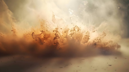 Abstract backdrop showcasing swirling patterns of sandy fog, creating a mesmerizing and atmospheric...