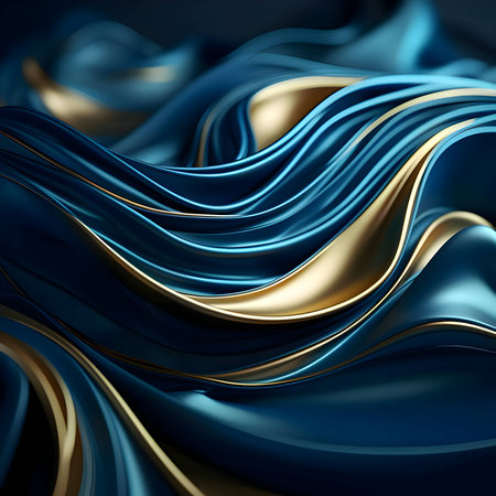 Abstract background: Waves of blue and gold intertwine in a mesmerizing dance, creating a captivating visual symphony.のイラスト素材