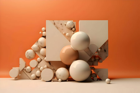 An abstract background adorned with a multitude of colorful geometric shapes, including circles and...