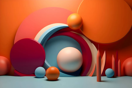 An abstract background adorned with a multitude of colorful geometric shapes, including circles and spirals, creating a lively and captivating visual composition.のイラスト素材