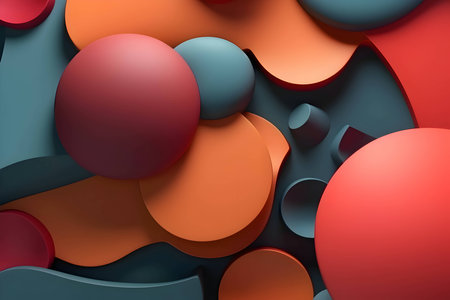 An abstract background adorned with a multitude of colorful geometric shapes, including circles and spirals, creating a lively and captivating visual composition.のイラスト素材