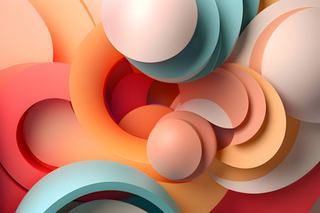 An abstract background adorned with a multitude of colorful geometric shapes, including circles and spirals, creating a lively and captivating visual composition.のイラスト素材
