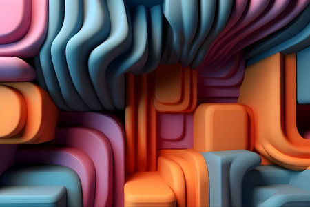 An abstract background adorned with a multitude of colorful geometric shapes, including circles and...