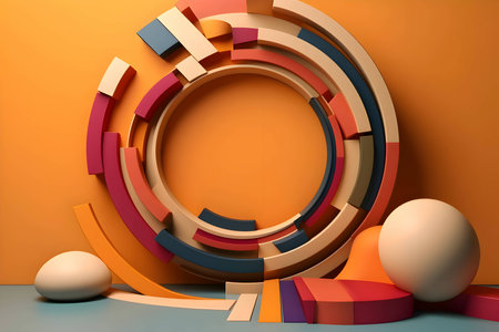 An abstract background adorned with a multitude of colorful geometric shapes, including circles and spirals, creating a lively and captivating visual composition.のイラスト素材