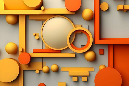 An abstract background adorned with a multitude of colorful geometric shapes, including circles and spirals, creating a lively and captivating visual composition.のイラスト素材