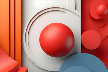An abstract background adorned with a multitude of colorful geometric shapes, including circles and...