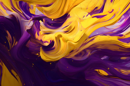 An abstract background showcasing multicolored purple, white, and yellow liquid paint, resulting in a visually captivating and vibrant composition.のイラスト素材