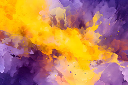 An abstract background transitioning from purple to yellow, resembling watercolor ink, creating a visually captivating and artistic design.のイラスト素材