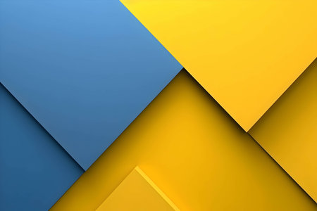 An abstract background wallpaper featuring a gradient of blue and yellow geometric shapes, creating...