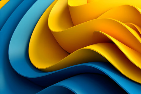 An abstract background wallpaper adorned with waves and lines in shades of blue and yellow, creating a visually captivating and dynamic design.のイラスト素材