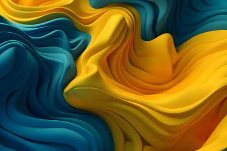 An abstract background wallpaper adorned with waves and lines in shades of blue and yellow, creating a visually captivating and dynamic design.のイラスト素材